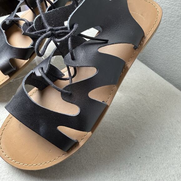 Gap Gladiator Sandals Black White Cutout Flat Heels Lace Up Womens Size 9 - Picture 5 of 8